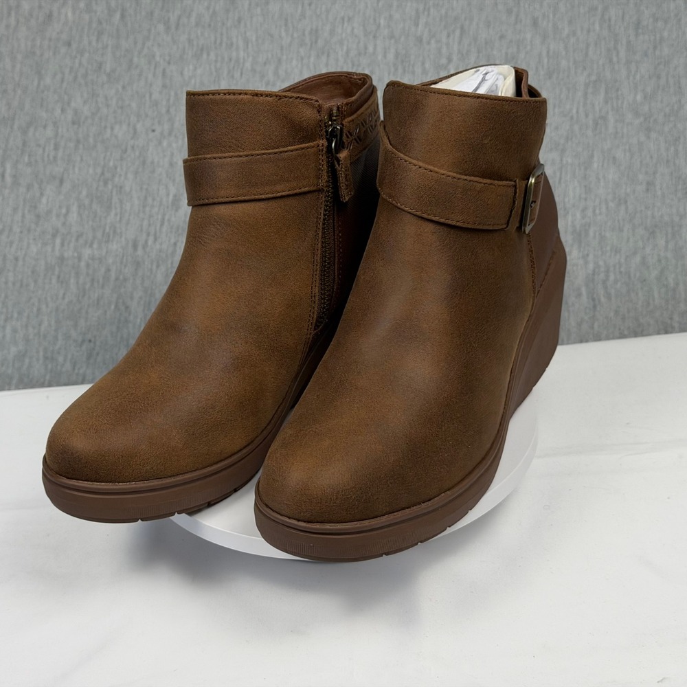 Skechers BOBS Skipper Tide Pool Brown Vegan Wedge Ankle Boots 114617 Womens 9